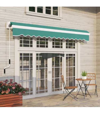 Toldo Manual 395x245 cm con Manivela Toldo Balcón Patio Terraza de Aluminio y Tejido Poliéster 280 g/m² Anti-UV Verde