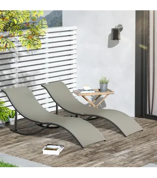 Conjunto de 2 Tumbonas de Jardín Tumbonas Plegables con Marco de Aluminio Texteline para Piscina Patio 165x61x63 cm Gris