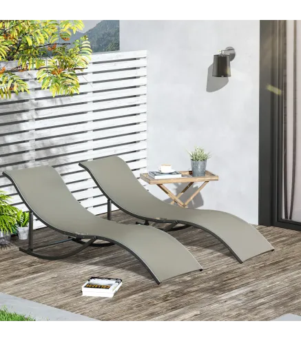 Conjunto de 2 Tumbonas de Jardín Tumbonas Plegables con Marco de Aluminio Texteline para Piscina Patio 165x61x63 cm Gris
