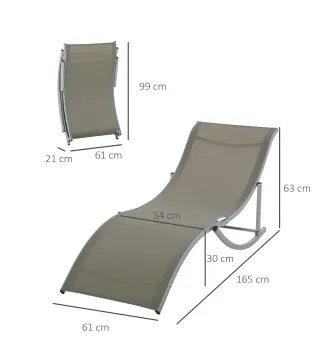 Conjunto de 2 Tumbonas de Jardín Tumbonas Plegables con Marco de Aluminio Texteline para Piscina Patio 165x61x63 cm Gris