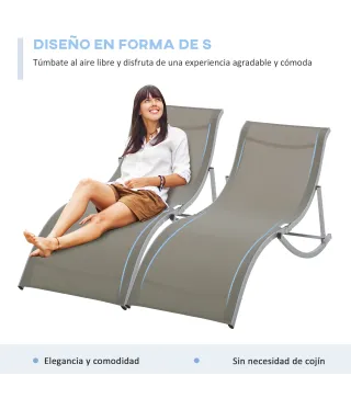 Conjunto de 2 Tumbonas de Jardín Tumbonas Plegables con Marco de Aluminio Texteline para Piscina Patio 165x61x63 cm Gris