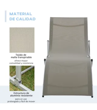 Conjunto de 2 Tumbonas de Jardín Tumbonas Plegables con Marco de Aluminio Texteline para Piscina Patio 165x61x63 cm Gris