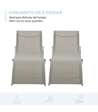 Conjunto de 2 Tumbonas de Jardín Tumbonas Plegables con Marco de Aluminio Texteline para Piscina Patio 165x61x63 cm Gris