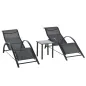 Set de 2 Tumbonas Jardín Exterior con Mesa Auxiliar de Vidrio Templado Tumbonas con Respaldo Reposabrazos para Patio Piscina Ter
