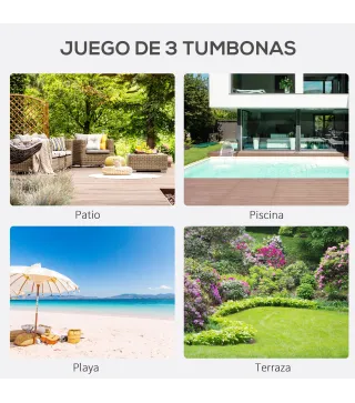 Set de 2 Tumbonas Jardín Exterior con Mesa Auxiliar de Vidrio Templado Tumbonas con Respaldo Reposabrazos para Patio Piscina Ter