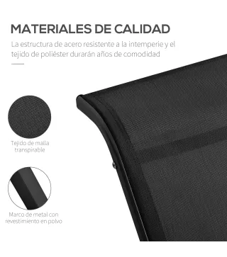 Set de 2 Tumbonas Jardín Exterior con Mesa Auxiliar de Vidrio Templado Tumbonas con Respaldo Reposabrazos para Patio Piscina Ter