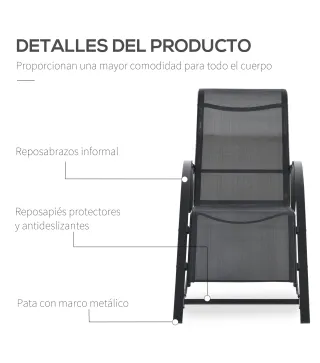 Set de 2 Tumbonas Jardín Exterior con Mesa Auxiliar de Vidrio Templado Tumbonas con Respaldo Reposabrazos para Patio Piscina Ter