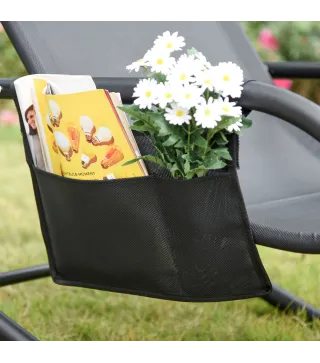 Mecedora de Exterior Tumbona Mecedora con Reposabrazos Reposacabezas Acolchado y Bolsillo Lateral 150x62x88 cm Negro