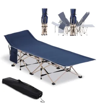 Cama de Acampada con 1 Bolsillo Lateral Bolsa de Transporte y Marco de Acero Carga 150 kg 190x68x52 cm Azul