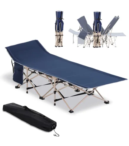 Cama de Acampada con 1 Bolsillo Lateral Bolsa de Transporte y Marco de Acero Carga 150 kg 190x68x52 cm Azul