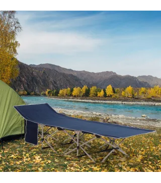 Cama de Acampada con 1 Bolsillo Lateral Bolsa de Transporte y Marco de Acero Carga 150 kg 190x68x52 cm Azul