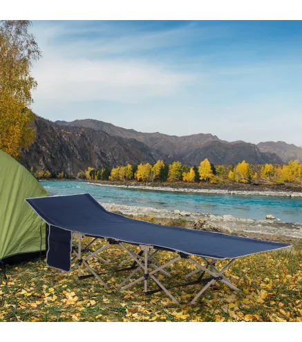 Cama de Acampada con 1 Bolsillo Lateral Bolsa de Transporte y Marco de Acero Carga 150 kg 190x68x52 cm Azul