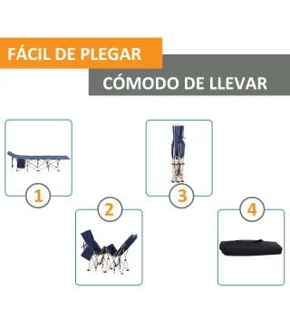 Cama de Acampada con 1 Bolsillo Lateral Bolsa de Transporte y Marco de Acero Carga 150 kg 190x68x52 cm Azul
