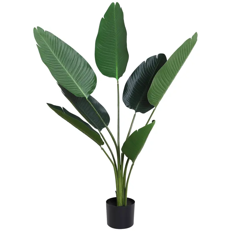 Planta de Decoración Artificial de Palma Árbol Realista con Maceta 7 Hojas para Interior Ø15x120 cm Verde