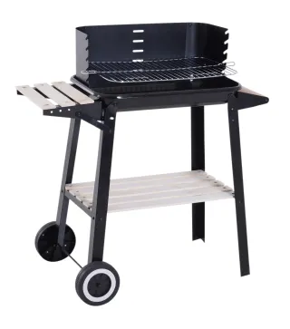 Barbacoa de Carbón Vegetal BBQ con Altura de Parrilla Ajustable Estantes y Ruedas para Exterior 83x46x87 cm Negro