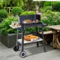 Barbacoa de Carbón Vegetal BBQ con Altura de Parrilla Ajustable Estantes y Ruedas para Exterior 83x46x87 cm Negro