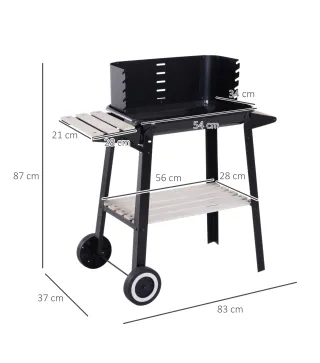 Barbacoa de Carbón Vegetal BBQ con Altura de Parrilla Ajustable Estantes y Ruedas para Exterior 83x46x87 cm Negro