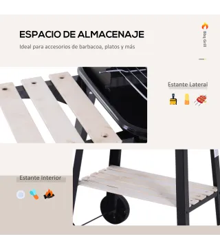 Barbacoa de Carbón Vegetal BBQ con Altura de Parrilla Ajustable Estantes y Ruedas para Exterior 83x46x87 cm Negro