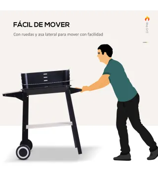 Barbacoa de Carbón Vegetal BBQ con Altura de Parrilla Ajustable Estantes y Ruedas para Exterior 83x46x87 cm Negro