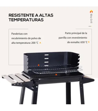 Barbacoa de Carbón Vegetal BBQ con Altura de Parrilla Ajustable Estantes y Ruedas para Exterior 83x46x87 cm Negro