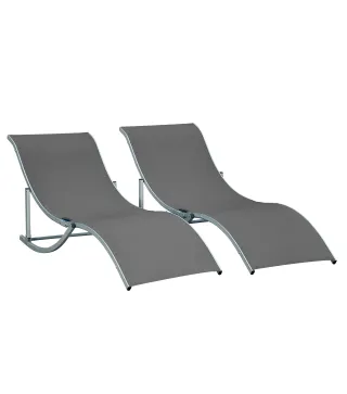 2 Tumbonas Plegables con Marco de Aluminio en Forma de S Carga de 120 kg para Piscina Terraza 165x61x63 cm Gris Oscuro