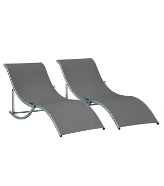 2 Tumbonas Plegables con Marco de Aluminio en Forma de S Carga de 120 kg para Piscina Terraza 165x61x63 cm Gris Oscuro