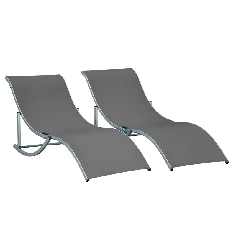 2 Tumbonas Plegables con Marco de Aluminio en Forma de S Carga de 120 kg para Piscina Terraza 165x61x63 cm Gris Oscuro