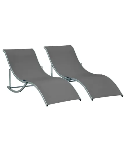 2 Tumbonas Plegables con Marco de Aluminio en Forma de S Carga de 120 kg para Piscina Terraza 165x61x63 cm Gris Oscuro