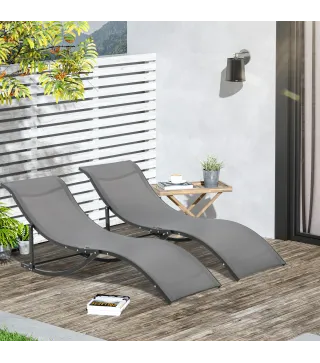 2 Tumbonas Plegables con Marco de Aluminio en Forma de S Carga de 120 kg para Piscina Terraza 165x61x63 cm Gris Oscuro