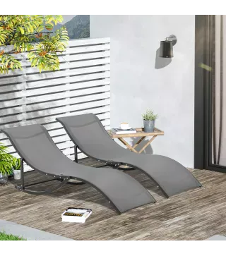 2 Tumbonas Plegables con Marco de Aluminio en Forma de S Carga de 120 kg para Piscina Terraza 165x61x63 cm Gris Oscuro