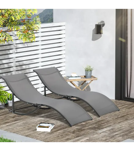 2 Tumbonas Plegables con Marco de Aluminio en Forma de S Carga de 120 kg para Piscina Terraza 165x61x63 cm Gris Oscuro