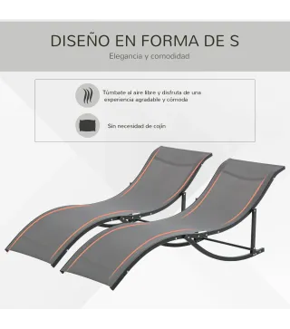 2 Tumbonas Plegables con Marco de Aluminio en Forma de S Carga de 120 kg para Piscina Terraza 165x61x63 cm Gris Oscuro