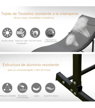 2 Tumbonas Plegables con Marco de Aluminio en Forma de S Carga de 120 kg para Piscina Terraza 165x61x63 cm Gris Oscuro