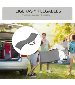 2 Tumbonas Plegables con Marco de Aluminio en Forma de S Carga de 120 kg para Piscina Terraza 165x61x63 cm Gris Oscuro