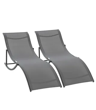 2 Tumbonas Plegables con Marco de Aluminio en Forma de S Carga de 120 kg para Piscina Terraza 165x61x63 cm Gris Oscuro