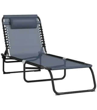 Tumbona Plegable y Ajustable de 4 Posiciones Silla Reclinable de Jardín con Sistema de Cordones para Exterior Marco Acero 197x58