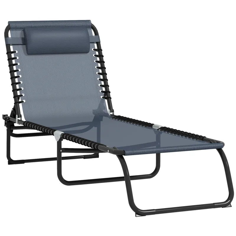 Tumbona Plegable y Ajustable de 4 Posiciones Silla Reclinable de Jardín con Sistema de Cordones para Exterior Marco Acero 197x58