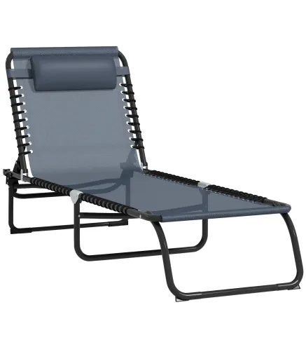 Tumbona Plegable y Ajustable de 4 Posiciones Silla Reclinable de Jardín con Sistema de Cordones para Exterior Marco Acero 197x58