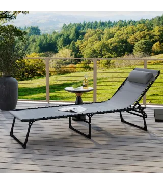 Tumbona Plegable y Ajustable de 4 Posiciones Silla Reclinable de Jardín con Sistema de Cordones para Exterior Marco Acero 197x58