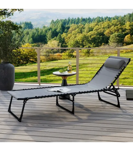 Tumbona Plegable y Ajustable de 4 Posiciones Silla Reclinable de Jardín con Sistema de Cordones para Exterior Marco Acero 197x58