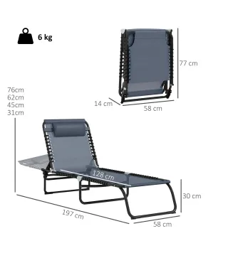 Tumbona Plegable y Ajustable de 4 Posiciones Silla Reclinable de Jardín con Sistema de Cordones para Exterior Marco Acero 197x58