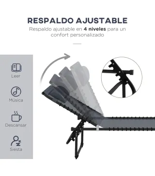 Tumbona Plegable y Ajustable de 4 Posiciones Silla Reclinable de Jardín con Sistema de Cordones para Exterior Marco Acero 197x58