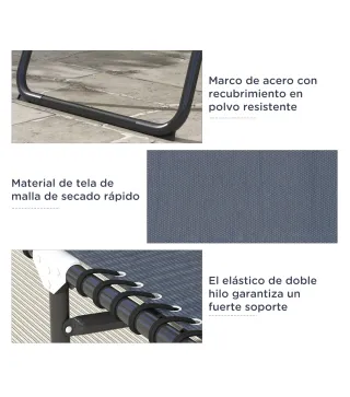 Tumbona Plegable y Ajustable de 4 Posiciones Silla Reclinable de Jardín con Sistema de Cordones para Exterior Marco Acero 197x58