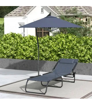 Tumbona Plegable y Ajustable de 4 Posiciones Silla Reclinable de Jardín con Sistema de Cordones para Exterior Marco Acero 197x58