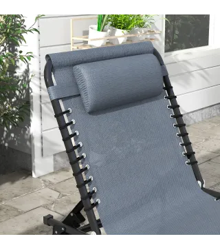 Tumbona Plegable y Ajustable de 4 Posiciones Silla Reclinable de Jardín con Sistema de Cordones para Exterior Marco Acero 197x58