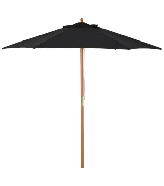 Sombrilla de Jardín Ø250x230 cm Parasol de Terraza con Marco de Madera 6 Varillas Sistema de Cuerda e Impermeable Negro