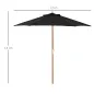 Sombrilla de Jardín Ø250x230 cm Parasol de Terraza con Marco de Madera 6 Varillas Sistema de Cuerda e Impermeable Negro