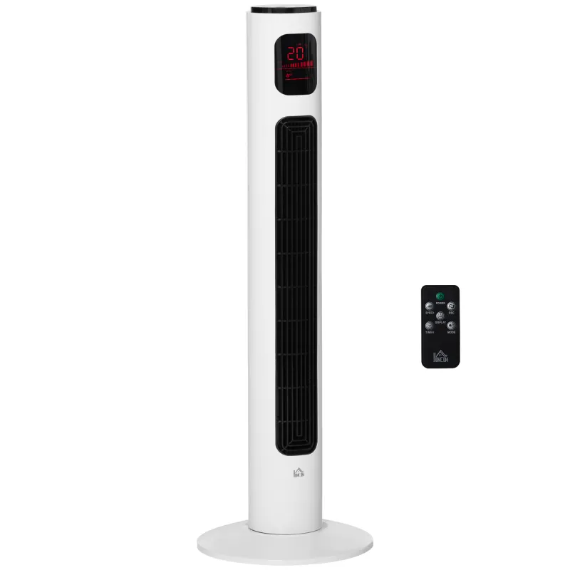 Ventilador de Torre Silencioso 45W con Control Remoto 3 Velocidades 3 Modos Temporizador 10H Oscilación 70° Blanco