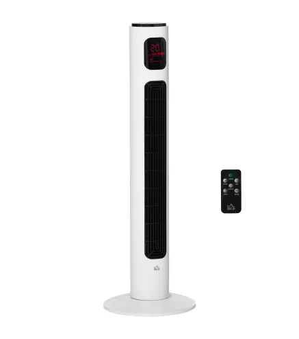 Ventilador de Torre Silencioso 45W con Control Remoto 3 Velocidades 3 Modos Temporizador 10H Oscilación 70° Blanco