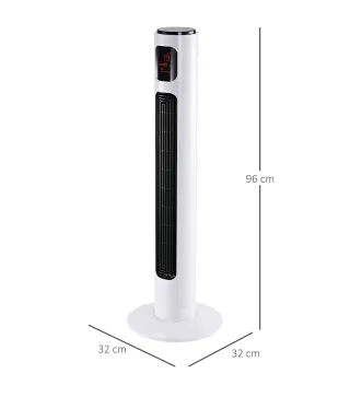 Ventilador de Torre Silencioso 45W con Control Remoto 3 Velocidades 3 Modos Temporizador 10H Oscilación 70° Blanco